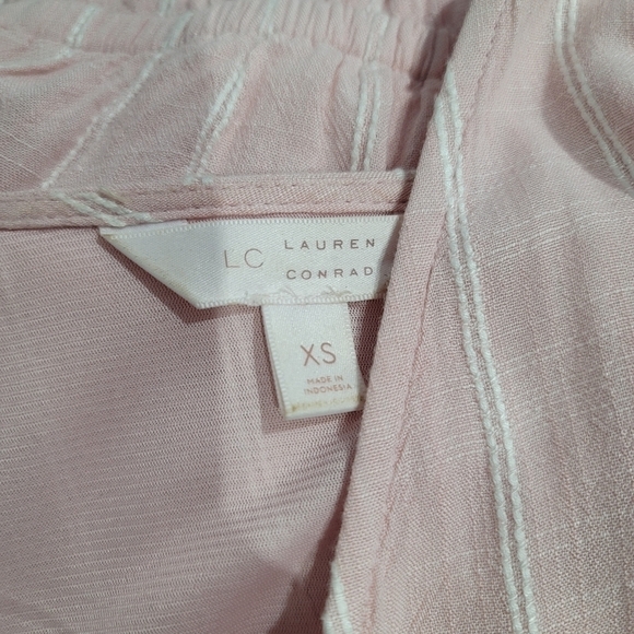 LC Lauren Conrad Belted Flutter Short Sleeve V Neck Pink Striped Dress XS - Picture 8 of 14